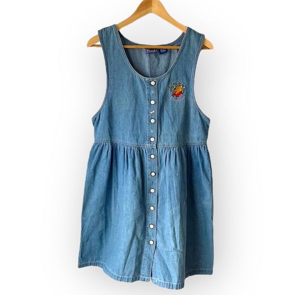 Disney Dresses & Skirts - Vintage Embroidered Winnie the Pooh Disney Denim Jumper Dress Size M